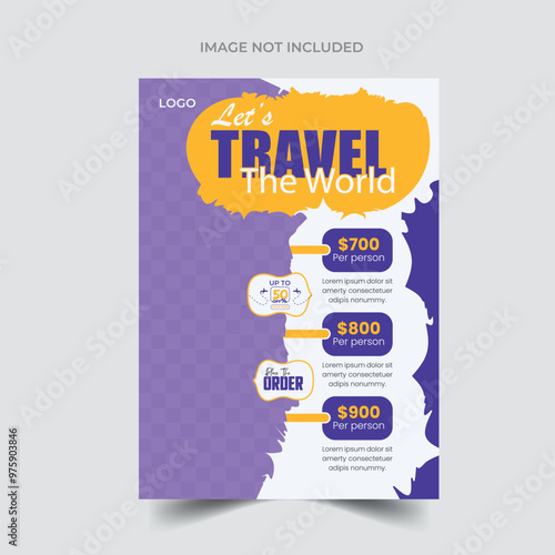 Travel poster or flyer pamphlet brochure design layout space, travel flyer design template with abstract geometric square shapes., tour flyer, tourism color a4 print ready flyer 