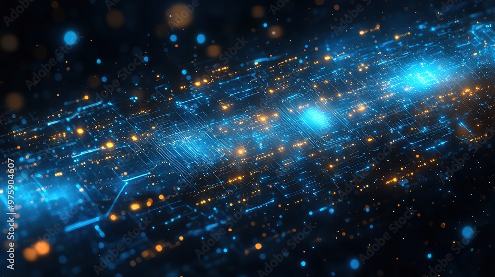 Abstract digital background with glowing blue and yellow lines. Abstract digital background with glowing blue and yellow lines.