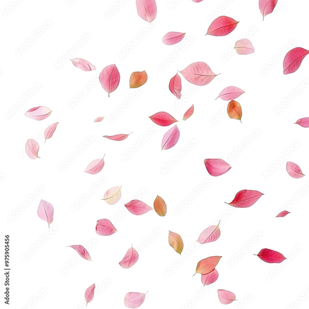 Pink leaves falling on transparent background Pink leaves falling on transparent background