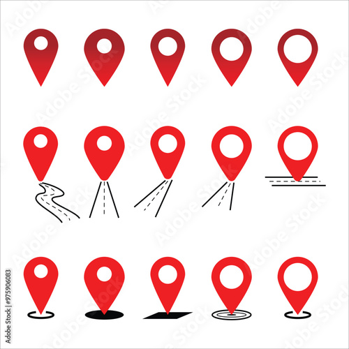 Red Location Pin Icon Set for Navigation and Geolocation Designs vector