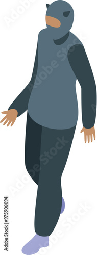 Thief wearing a balaclava is walking in an isometric view