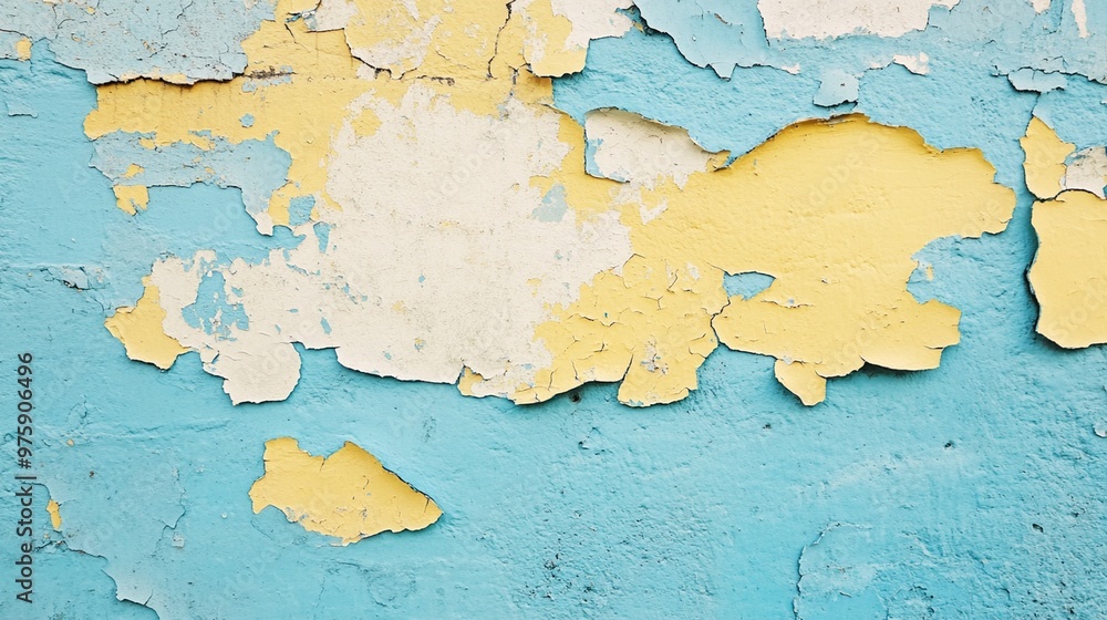 Abstract Peeling Paint in Light Blue, Cyan, and Yellow Tones Abstract Peeling Paint in Light Blue, Cyan, and Yellow Tones