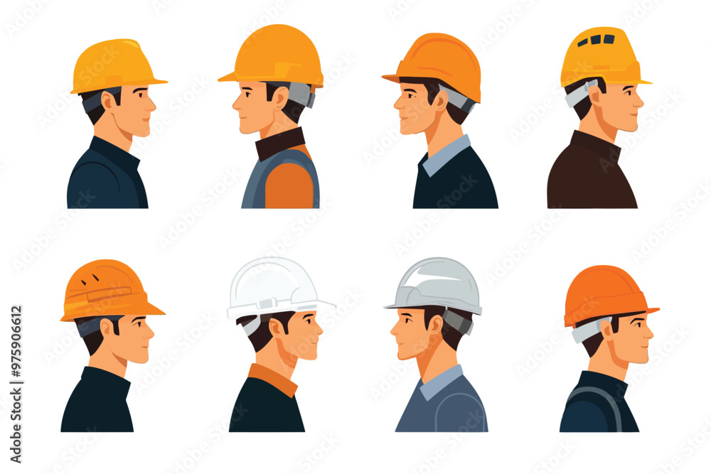 Close up of construction worker wearing hat Close up of construction worker wearing hat