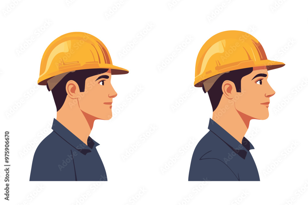 Close up of construction worker wearing hat Close up of construction worker wearing hat