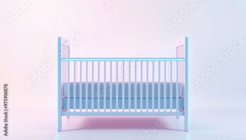 Modern Baby Crib on a Minimalist White Background 