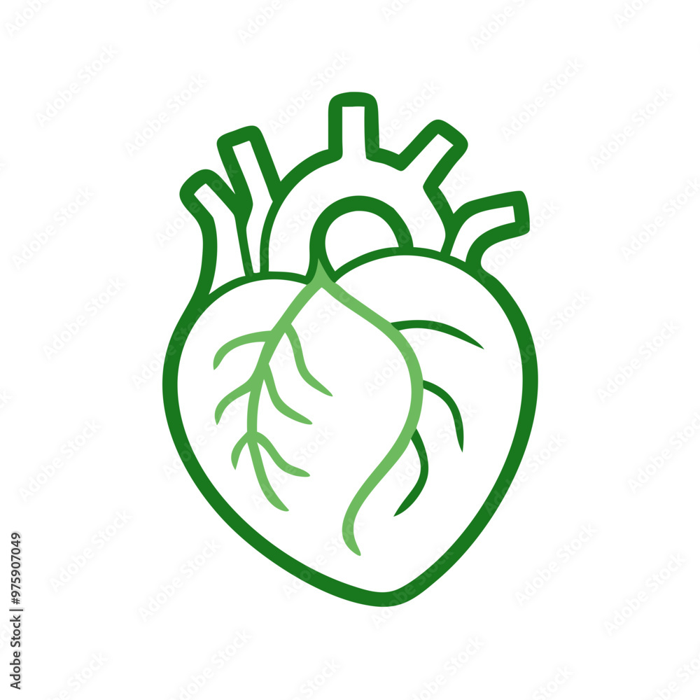 Green heart icon with veins, health concept illustration Green heart icon with veins, health concept illustration