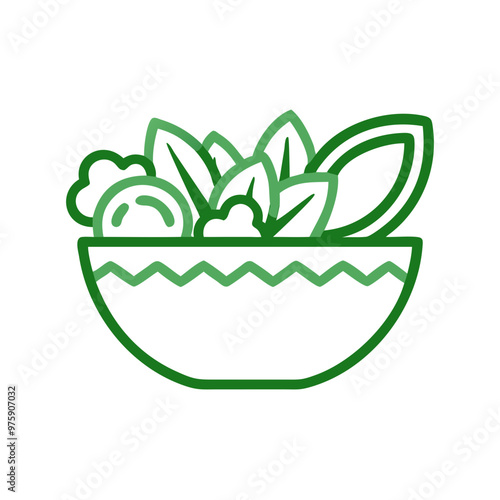 Green salad bowl icon, healthy food concept