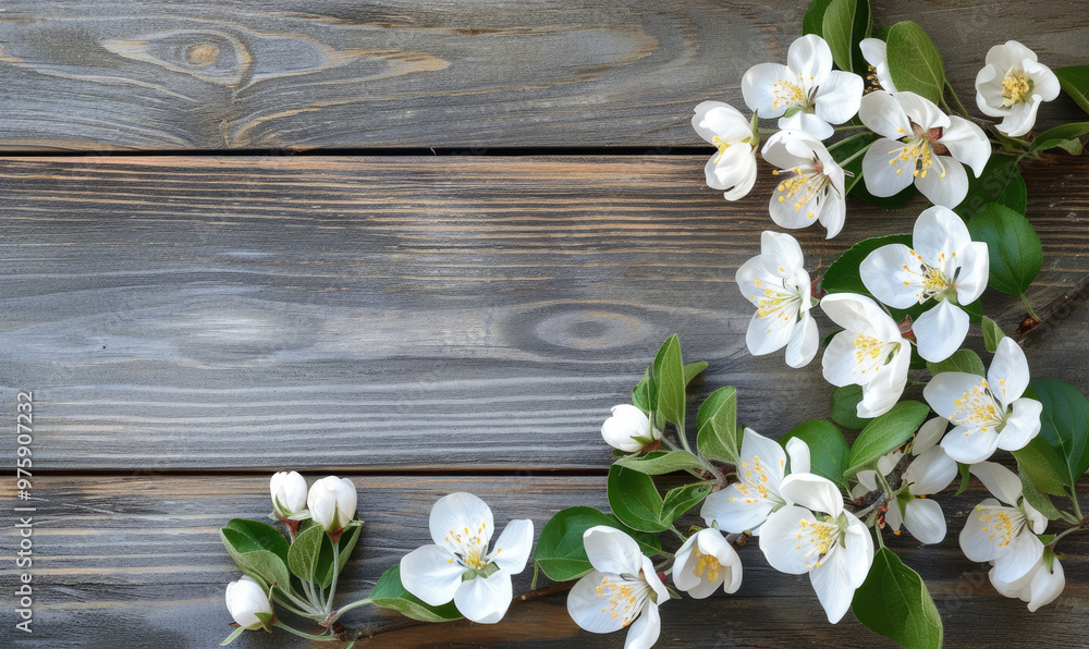 Spring apple blossoms flowering branch on wooden background,Copy space Spring apple blossoms flowering branch on wooden background,Copy space
