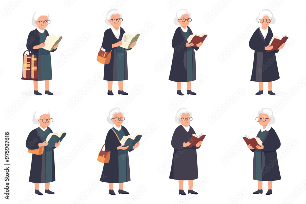 An old woman wearing a gown while reading a book An old woman wearing a gown while reading a book