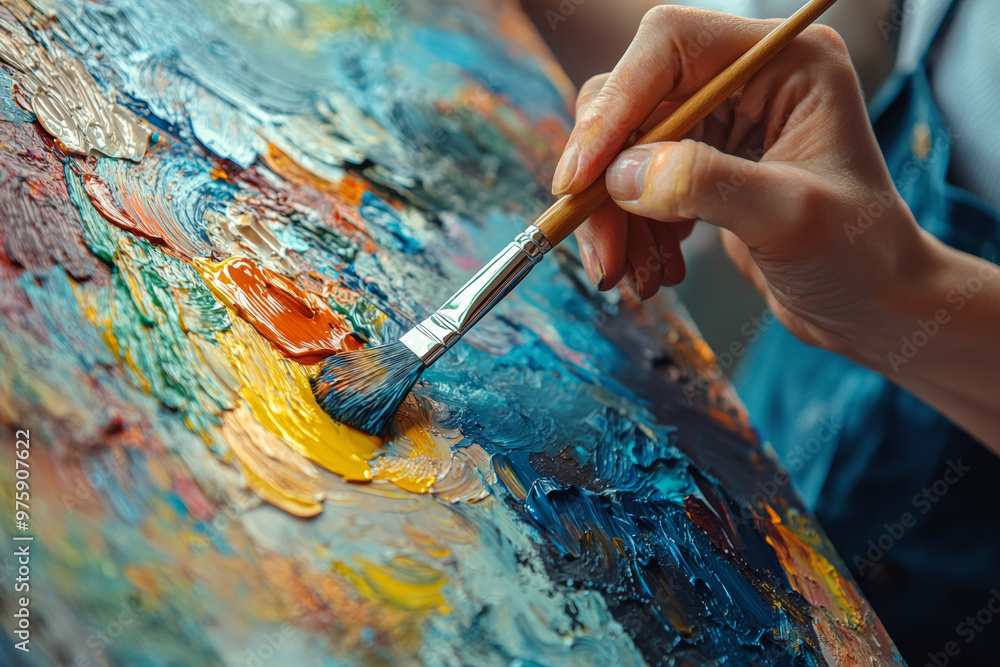 A person is painting vibrant canvas, showcasing mix of colors and textures that symbolize creativity and artistic expression. brush strokes reveal passionate approach to art A person is painting vibrant canvas, showcasing mix of colors and textures that symbolize creativity and artistic expression. brush strokes reveal passionate approach to art