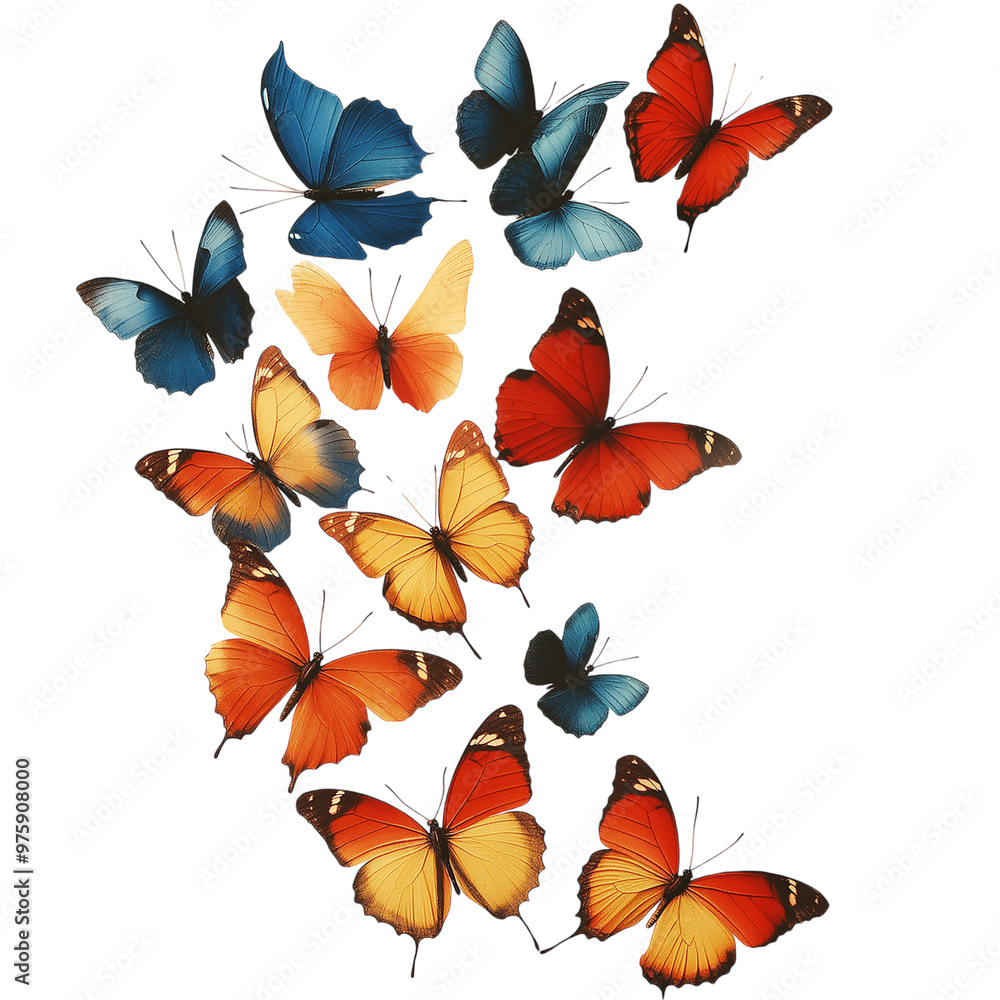 Obraz premium Group of colorful butterflies on transparent background