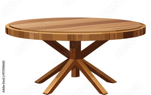 Round wooden table standing on white background