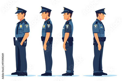 Set of policemen from various angels