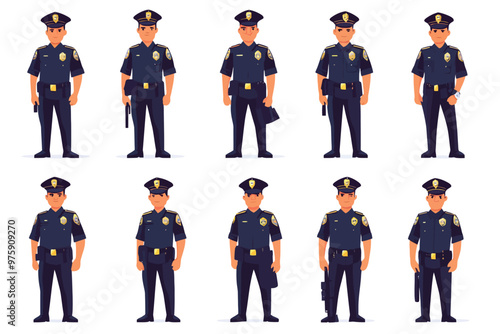 Set of policemen from various angels