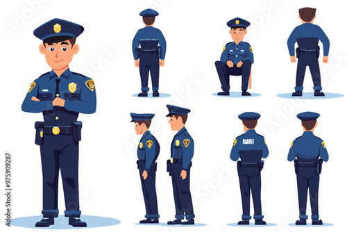 Set of policemen from various angels