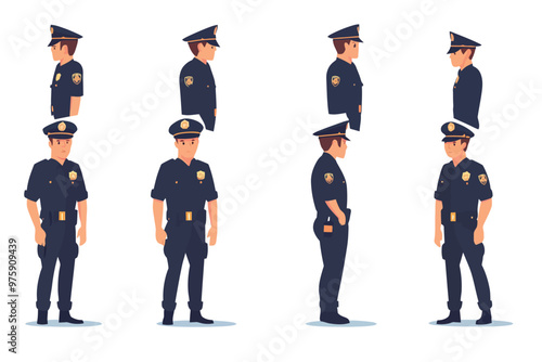 Set of policemen from various angels