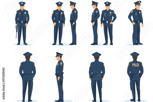 Set of policemen from various angels