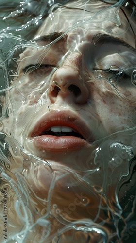 Close-Up Portrait of a Woman Underwater