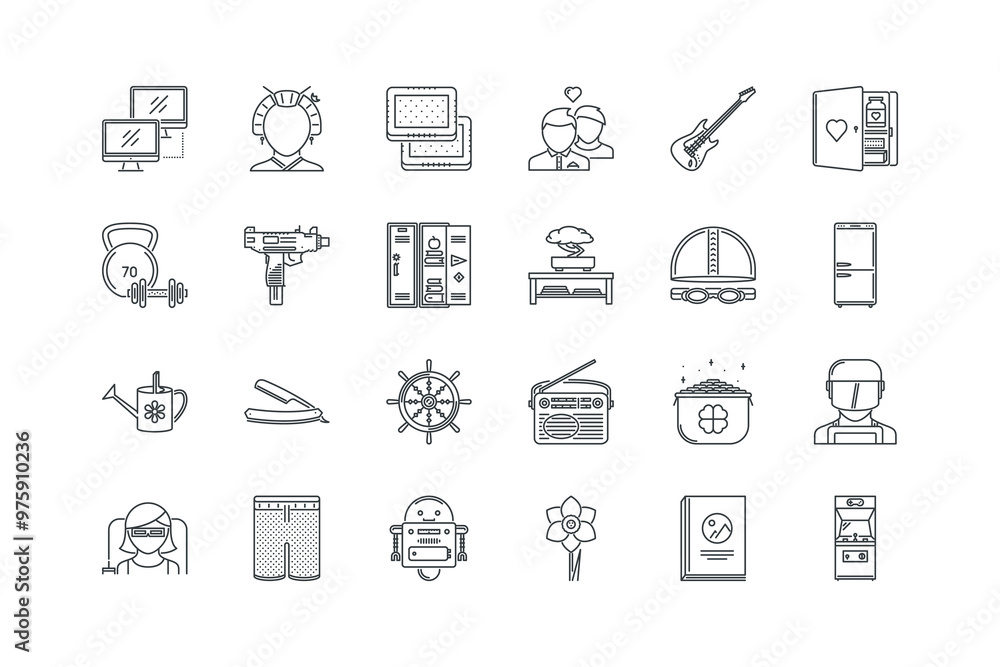 Cookie, Couple, Electric, First, Local, Locker, Machine, Magazine, Narcissus, vector illustration, set of icons for web Cookie, Couple, Electric, First, Local, Locker, Machine, Magazine, Narcissus, vector illustration, set of icons for web