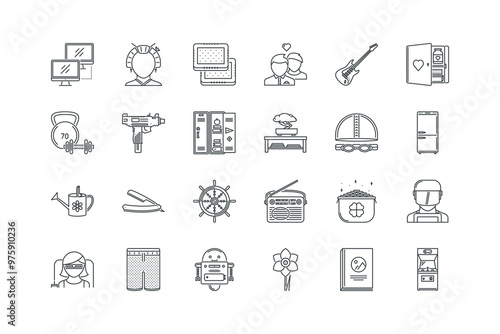 Cookie, Couple, Electric, First, Local, Locker, Machine, Magazine, Narcissus, vector illustration, set of icons for web