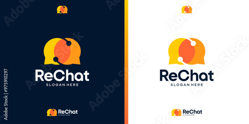 Re chat logo design icon. Chat bubble technology logo design inspiration