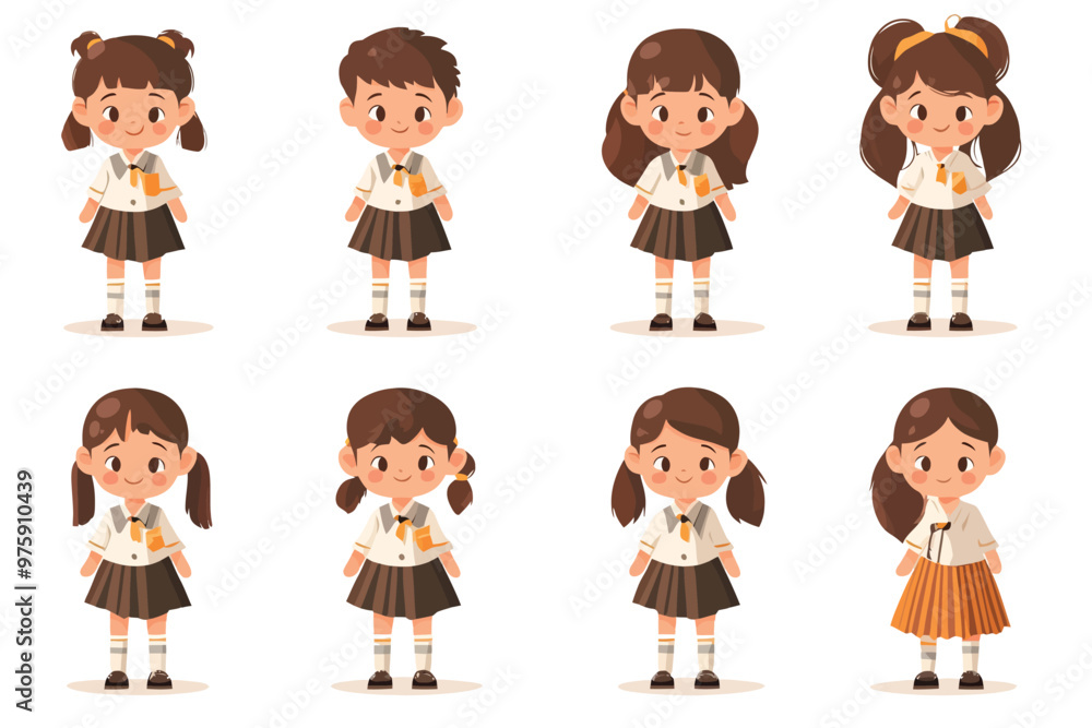 Set of children wearing school uniform Set of children wearing school uniform