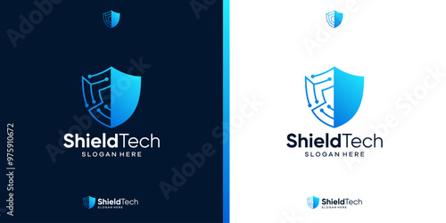 Cyber security icon logo. Shield tech logo design template. Security logo for privacy data protection.