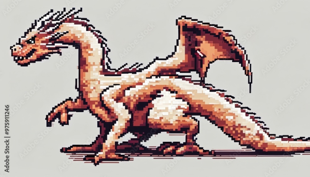 drawn pixel dragon on a white background drawn pixel dragon on a white background