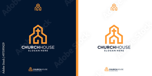 Creative church house building logo design vector.