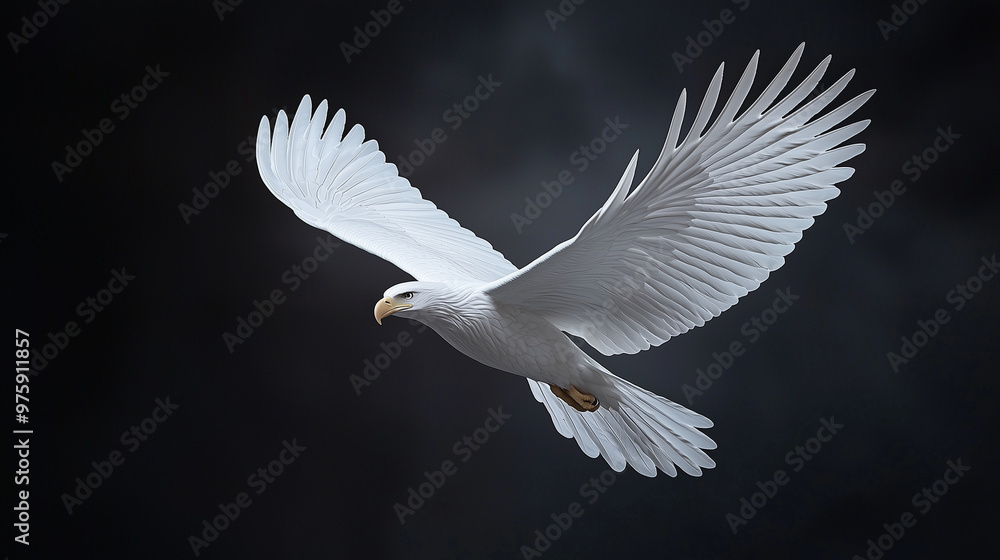 An embossed white eagle design against a dark backdrop, with overhead lighting casting subtle shadows to emphasize the depth and craftsmanship. photo