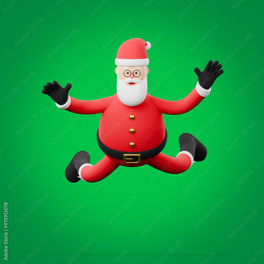 3D character of Christmas Santa Claus falling from a height.