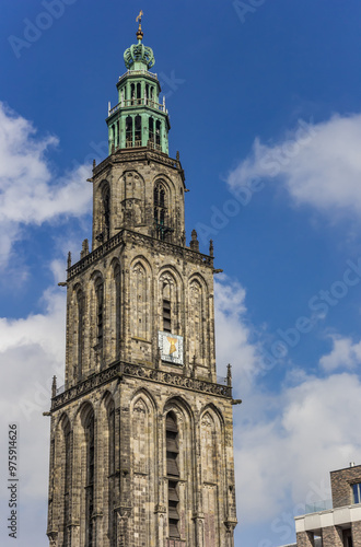 Tower of the historic Martini church in the center of Groningen, Netherlands