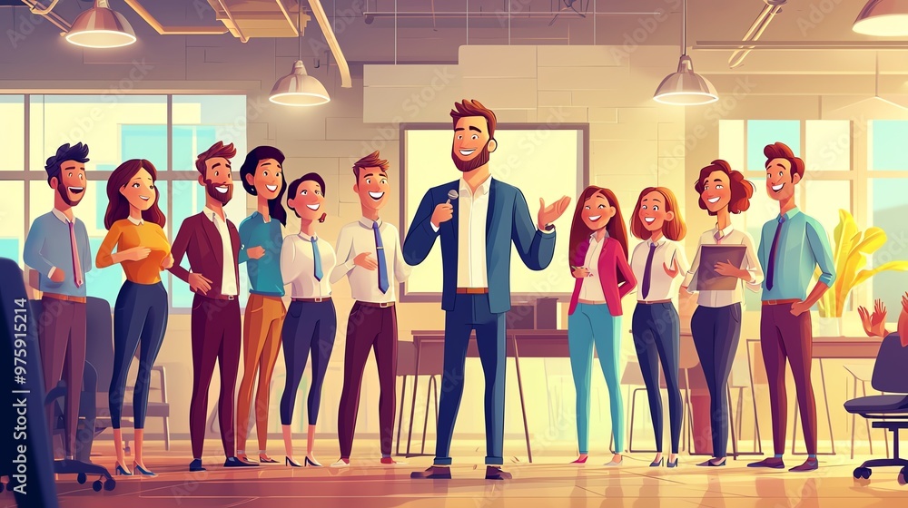Obraz premium Group of diverse professionals attending a team meeting or presentation in a modern office setting, collaborating and discussing ideas.
