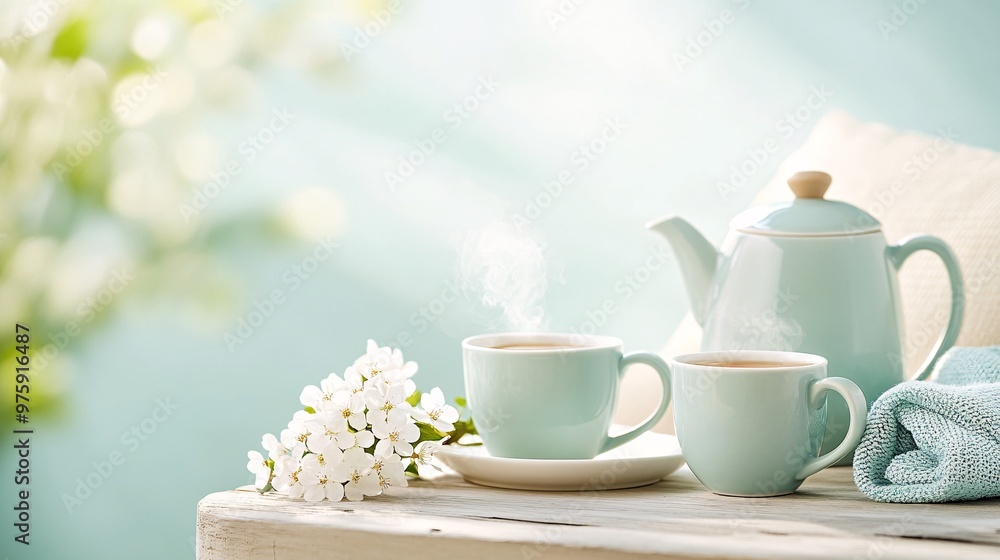 Relaxing Herbal Tea Setup in Nature - Cozy Teacups and Steaming Blends on Rustic Table with Cushions Perfect for Tranquil Outdoor Escapes and Mindful Moments Relaxing Herbal Tea Setup in Nature - Cozy Teacups and Steaming Blends on Rustic Table with Cushions Perfect for Tranquil Outdoor Escapes and Mindful Moments