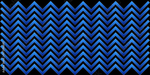 Zig-zag blue chevron pattern on black background. Zigzag chevron decorative design isolated. Seamless geometric vector shape for : wallpaper, backdrop, fashion, print, textile ornament, ect