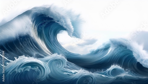 great wave a illustration in the style of decorative backgrounds stormy seascapes light indigo and light gray whimsical cartoon style photo