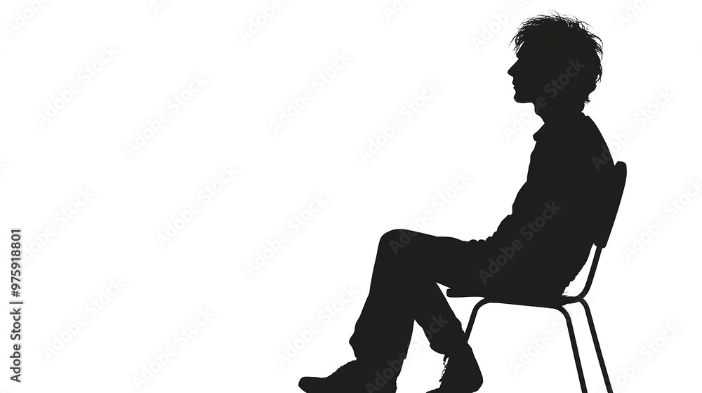 Fototapeta premium silhouette of a person sitting on a chair on white background 
