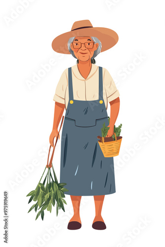 granny with plants in hand