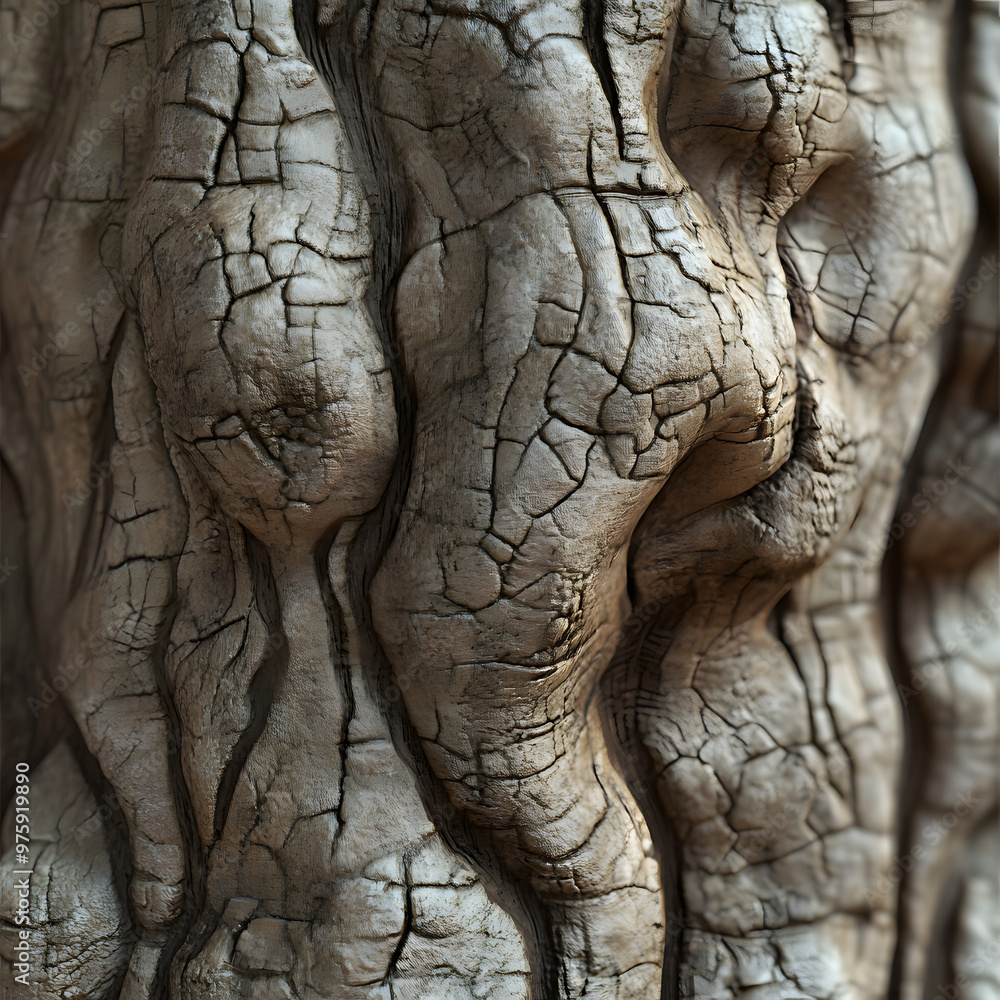 Fototapeta premium Close-up of gnarled and weathered baobab tree bark texture.