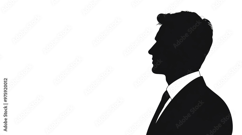 black silhouette of a Businessperson in a Suit with thick outline side view isolated on white background black silhouette of a Businessperson in a Suit with thick outline side view isolated on white background