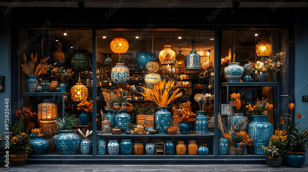 Decorative Vases and Lanterns Displayed in a Shop Window Decorative Vases and Lanterns Displayed in a Shop Window