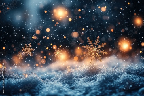 Enchanting Winter Snowfall with Glowing Lights