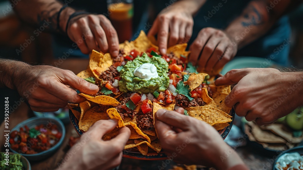 Delicious Nachos with Guacamole and Sour Cream Perfect for Mexican Cuisine Celebrations Delicious Nachos with Guacamole and Sour Cream Perfect for Mexican Cuisine Celebrations