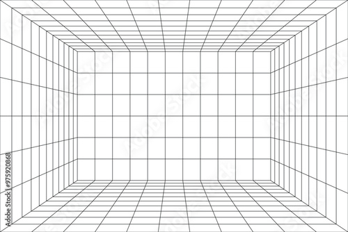 White perspective grid room on white background