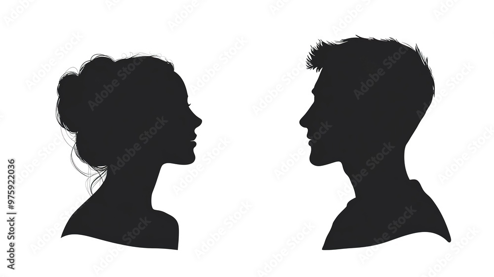 Man and Woman Black and white silhouette editable on white background Man and Woman Black and white silhouette editable on white background