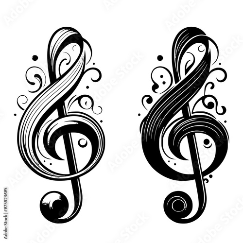 good teste of music, treble clef with flower element, editable stroke, vector art ready for your brand.