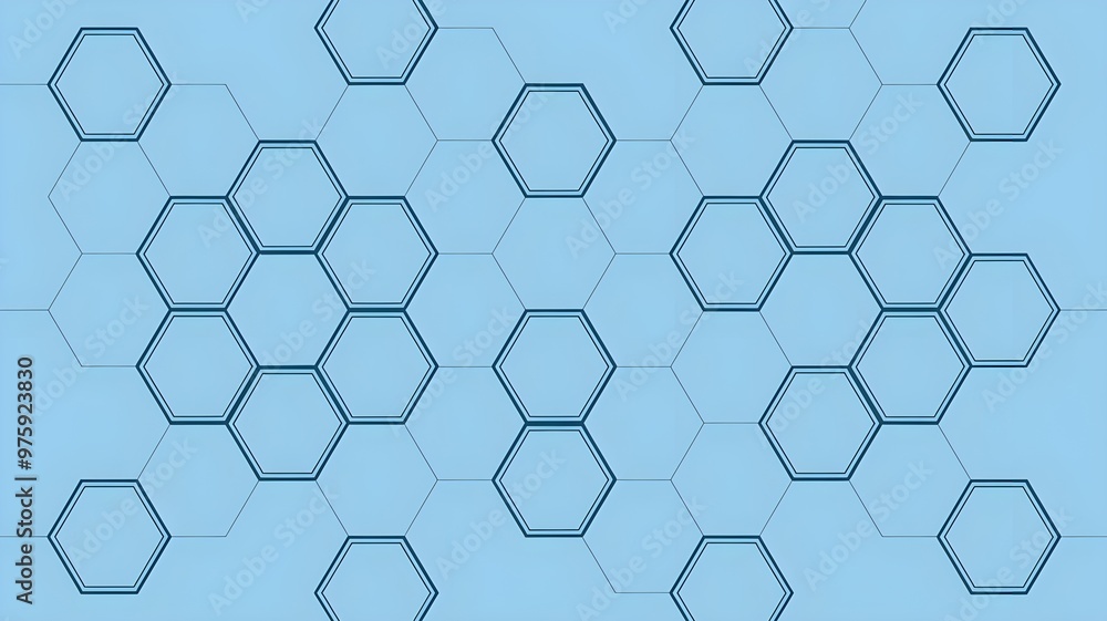 Geometric abstract background with simple light blue hexagonal shapes on a soft minimalistic surface ideal for technology or scientific themes in digital designs. Geometric abstract background with simple light blue hexagonal shapes on a soft minimalistic surface ideal for technology or scientific themes in digital designs.