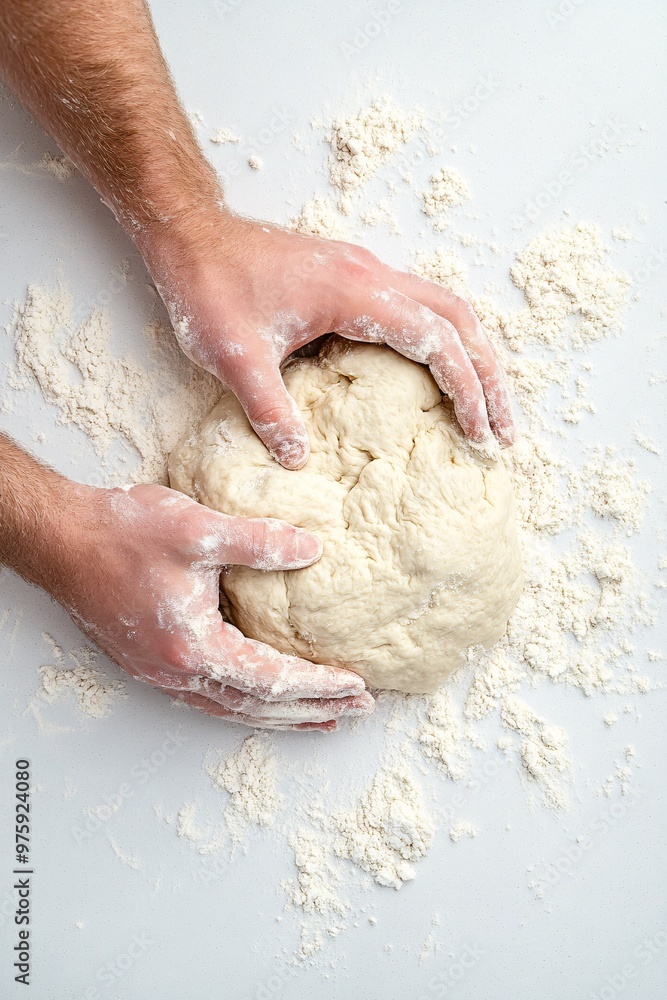 Fototapeta premium Men's hands knead the dough