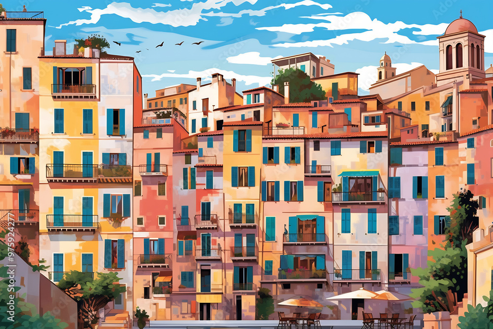 Fototapeta premium Illustration of a Rome city landscape with buildings. Illustration for your design