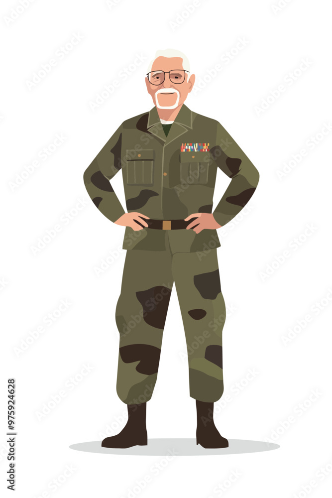 Old man wearing army outfit Old man wearing army outfit